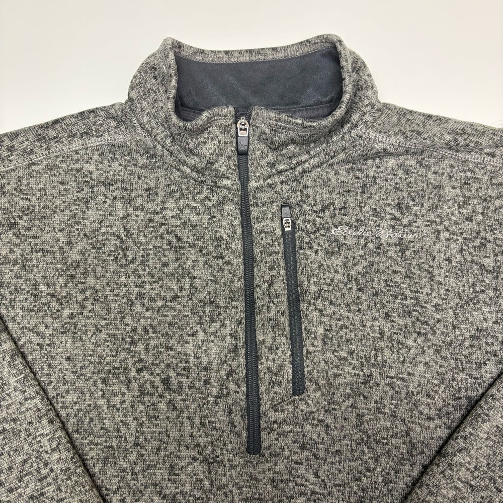 Eddie Bauer Men’s Large Quarter Zip Pullover Grey Fleece Sweater Jacket Coat Mid - Picture 2 of 9